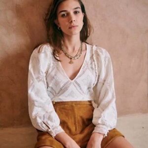 Sezane White Blouse with Patterned Texture